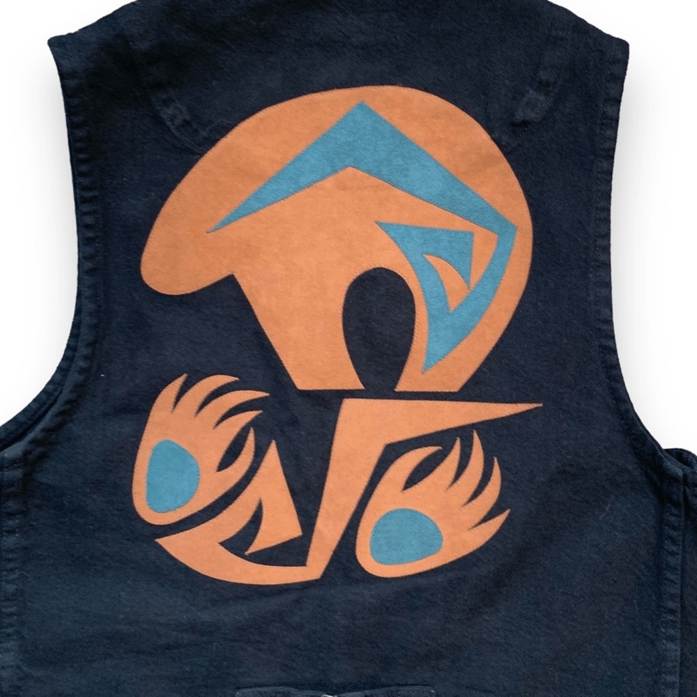 90s Black Denim Vest Sundance Bear Paw Boho Western Unisex Medium USA Made - Picture 8 of 12